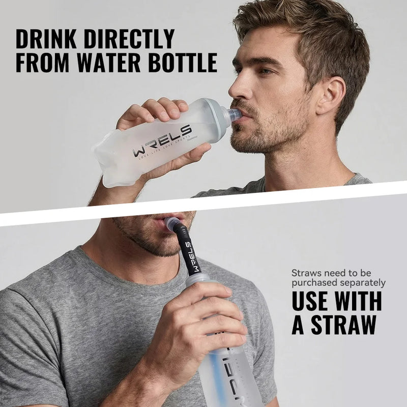 WRELS Soft Flask BPA Free TPU Collapsible Water Bottle Lightweight Foldable Hydration Bottle Wide Mouth Running Squeeze Bottle