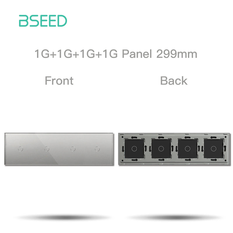 BSEED M1 Crystal Glass Panel 299mm For Touch Switches Quadruple 1/2/3Gang With Metal Plate Wall Light Switch Function Part Only