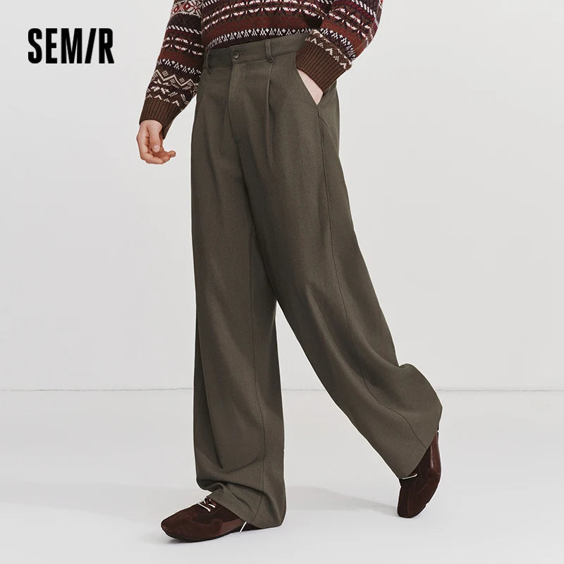 Semir Men Casual Pants 2026 Spring New High Waist Wide Leg Loose Drape Old Money Style Slimming Tall Pants