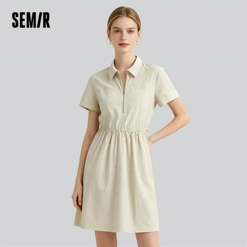 Semir Women Dress Lapel Drawstring Waist UV Protection Cool Texture Cargo Mini 2026 Simple Outdoor Daily Fashion Wear