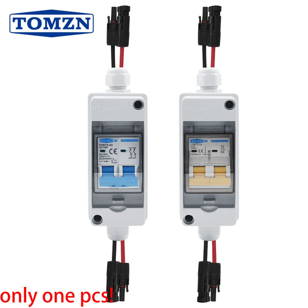 1PCS TOMZN Solar Photovoltaic PV Combiner Box with Circuit Breaker HT 2ways 1 Input 1 Out DC with Matching Wires Waterproof Box