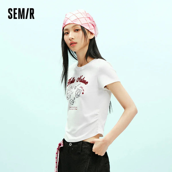 អាវយឺត Semir សម្រាប់នារី ប្រវែងខ្លី ស្លីម សម ស្តង់ដារ ស្មា កំប្លែង ទាន់សម័យ ស្លីម រដូវក្តៅ ឆ្នាំ២០២៦ ម៉ូដធម្មតា