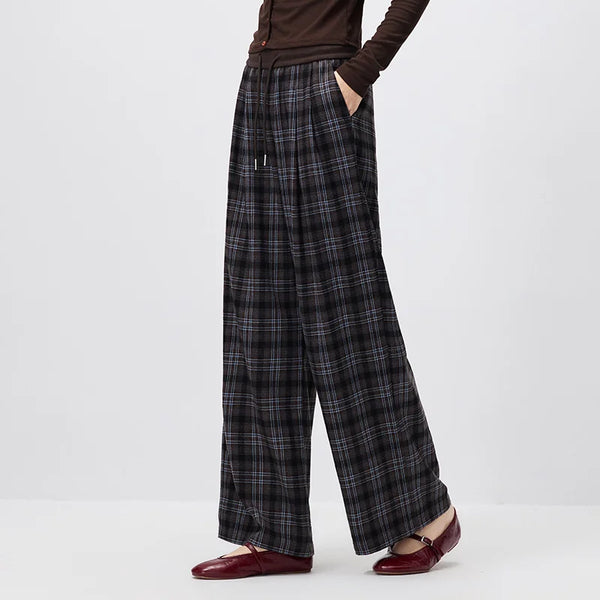 ខោ Semir សម្រាប់នារី រាងក្រឡាចត្រង្គ ជើងធំទូលាយ រលុង សមសម្រាប់រដូវស្លឹកឈើជ្រុះ ឆ្នាំ២០២៦ ខោបែប Vintage សម្រាប់ទីក្រុង ខោចង្កេះខ្ពស់ ខោរលុង ស្លៀកប្រចាំថ្ងៃ