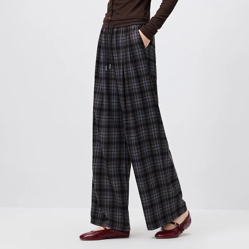 Semir Women Pants Plaid Draped Wide Leg Loose Fit 2026 Autumn Vintage Urban Casual HighWaist Flowing Everyday Trousers