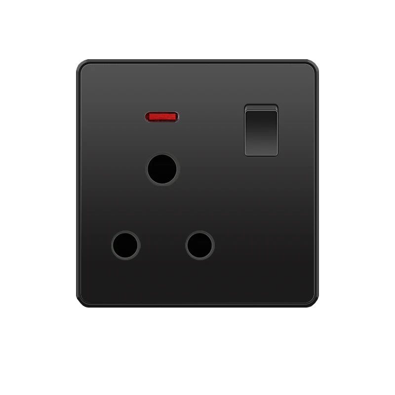 UK Standard 15A Wall  Switch Socket, Black White PC/Wire drawing Panel AC 220-250V,British Power Socket with switch with light