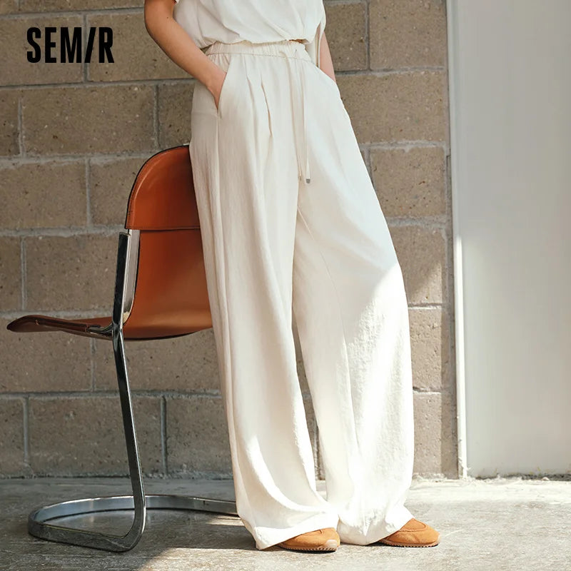 Semir Women Pants Pleated Textured Wide Leg Loose Lace Trim Summer 2026 Casual Style Draped Trousers Bottoms Wear