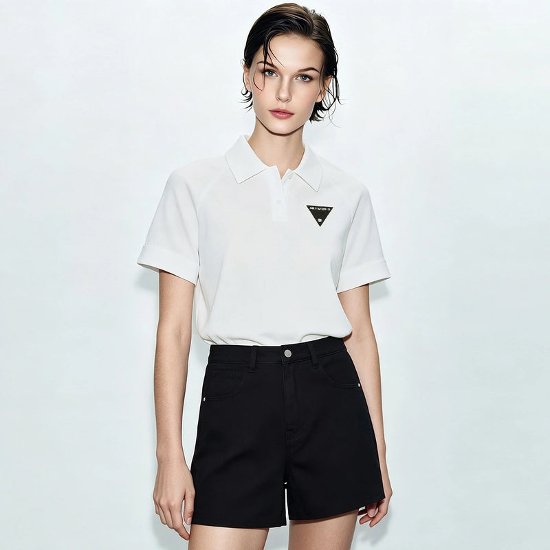 Amii Short Sleeve T-shirt 2026 Summer New POLO Neck Embroidered Top Casual Separate Shorts Breathable Woman Clothing 12622168
