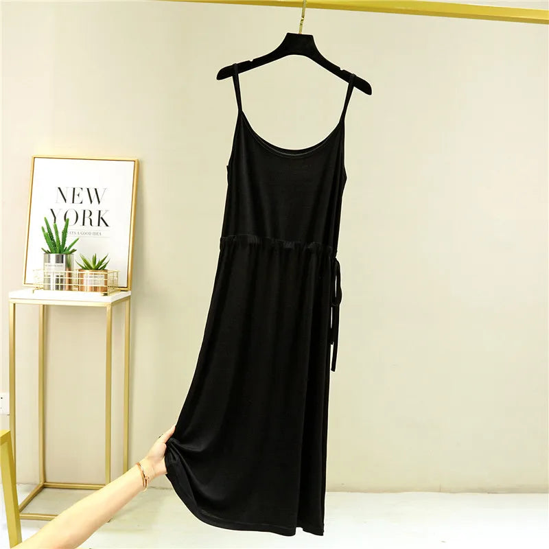 Fdfklak New Modal Cotton Night Dresses For Women 2025 Sexy Suspenders Nightshirt Drawstring Waist Slim Nightgowns Female