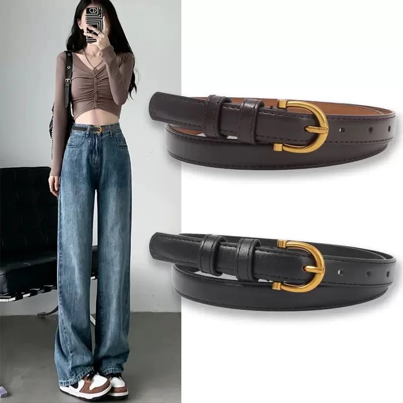 Belt Summer Brown Belt with Fine Matching Western Pants Simple and Versatile Belt New Fashion Decoration