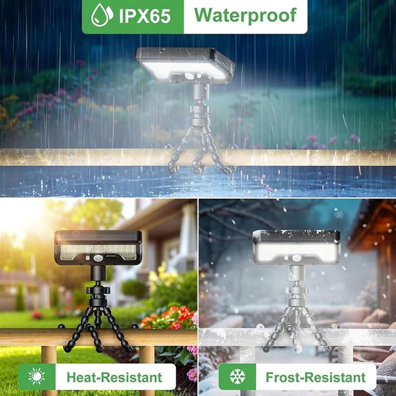 ភ្លើងជញ្ជាំងសូឡាប្រភេទ Tripod Octopus ចំនួន 92 អំពូល LED ដំណើរការដោយ USB អាចលៃតម្រូវមុំបាន ឧបករណ៍ចាប់សញ្ញាចលនា ភ្លើងផ្លូវសូឡា សម្រាប់បំភ្លឺសួនច្បារ ទីធ្លា
