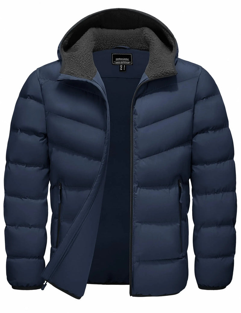 TACVASEN Mens Sherpa Lined Puffer Jacket Quilted Full-Zip Water Resistant Windproof OutShell Zippered Pockets Fleece Warm Coat
