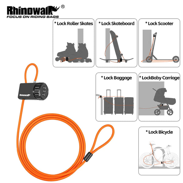 សោរខ្សែដែកការពារចោរកម្ម Rhinowalk លេខកូដ 3 ខ្ទង់ សោរសុវត្ថិភាពម៉ូតូ សោរខ្សែដែកការពារចោរកម្ម គ្រឿងបន្លាស់ម៉ូតូ រដូវក្តៅ