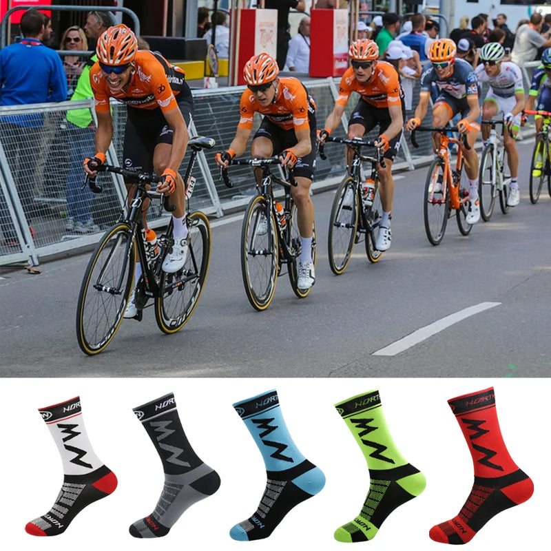 WRELS 1/2/3 Pairs Cycling Socks Fast Dry Crew Compression Socks Men Women No-Slip Cushioned Road Bike MTB Riding Athletic Socks