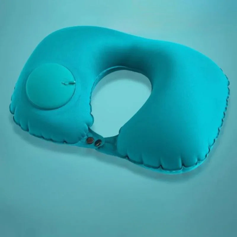 Press type inflatable U-pillow U-shaped airplane headrest Portable outdoor travel pillow Foldable neck pillow nap