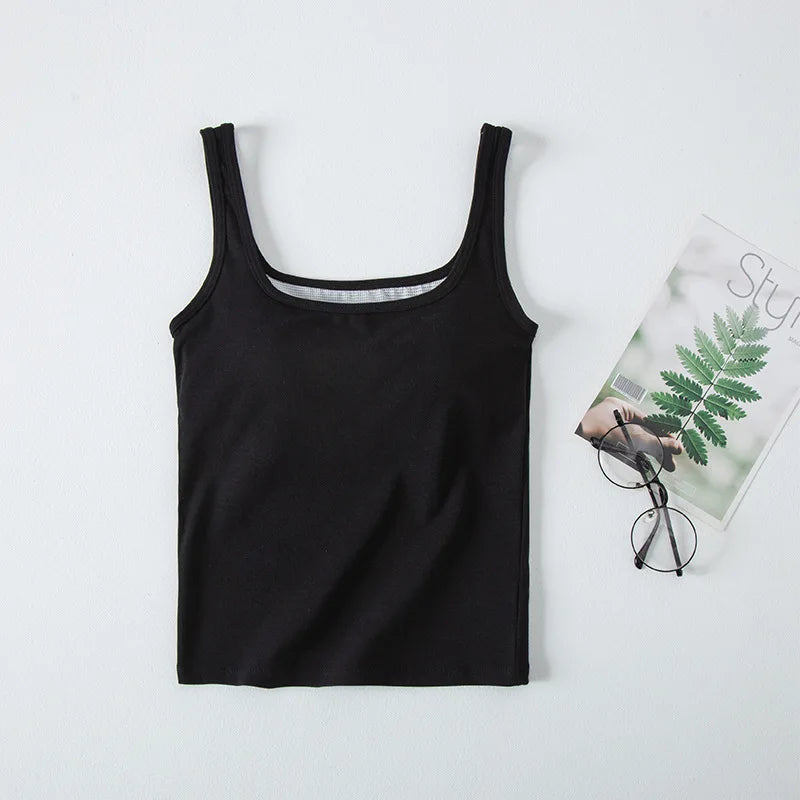 Square Collar Cotton Vest for Women Spring Summer Beauty Back Sleeveless Chest Pad Bottoming Top One Piece Sleepwear Pajamas