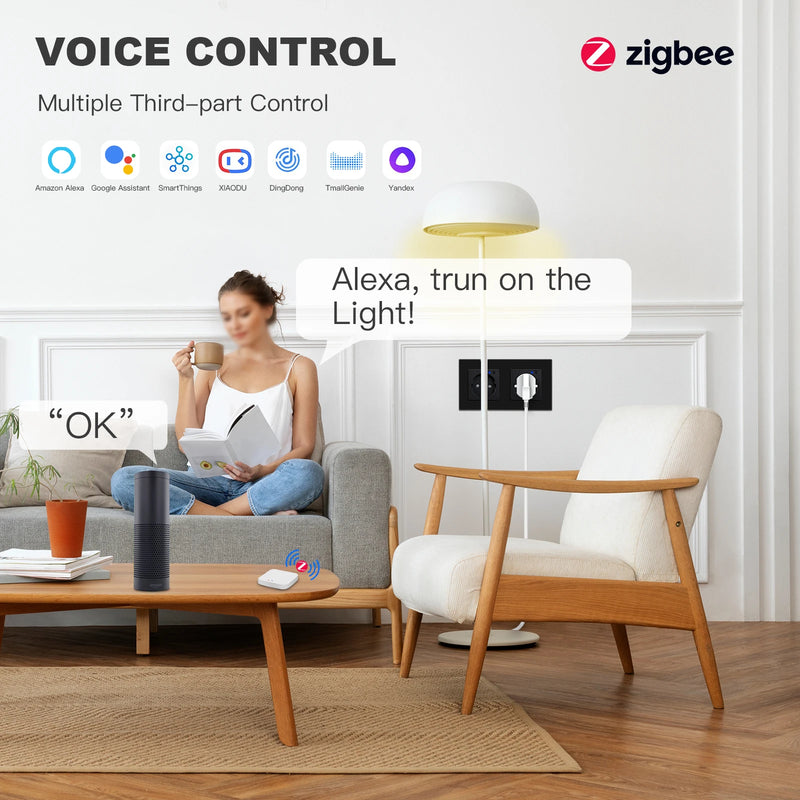 BSEED EU Standard Zigbee Wall Socket Smart Power Monitor Socket 220V 16A Plastic Panel Tuya Alexa Google Smart Life Control