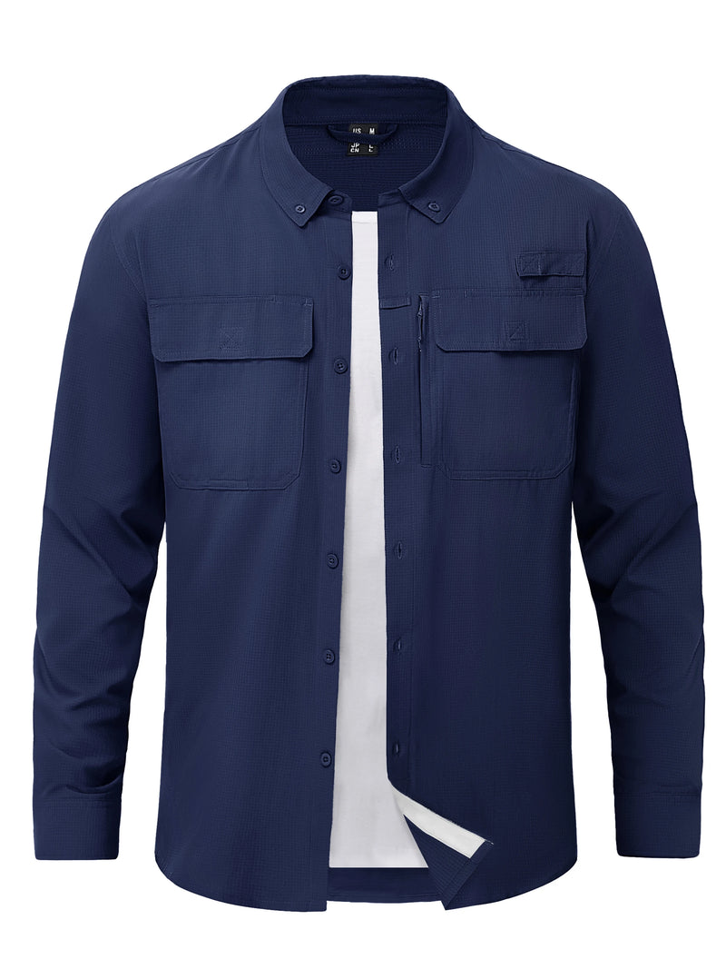 TACVASEN Button Down Fishing Shirts Mens UPF 50+ Quick Dry Long Sleeve Breathable Shirts Outdoor Work UV Sun Protection Shirts