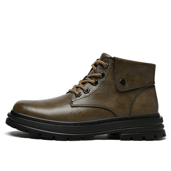 Mens Leather Boots Ankle British Style with Platform Soles Cushion Plush/Non-Plush Options Plus Big Size 48 49 50