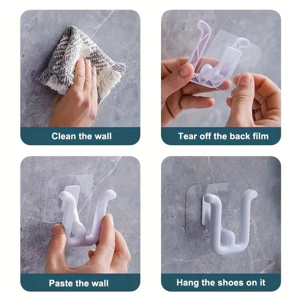 1/2pcs Colorful Self-Adhesive Shoe Racks,Wall-Mounted,with Hooks, for Bathroom,Bedroom Decoration,Easy Installation,Utility Hook