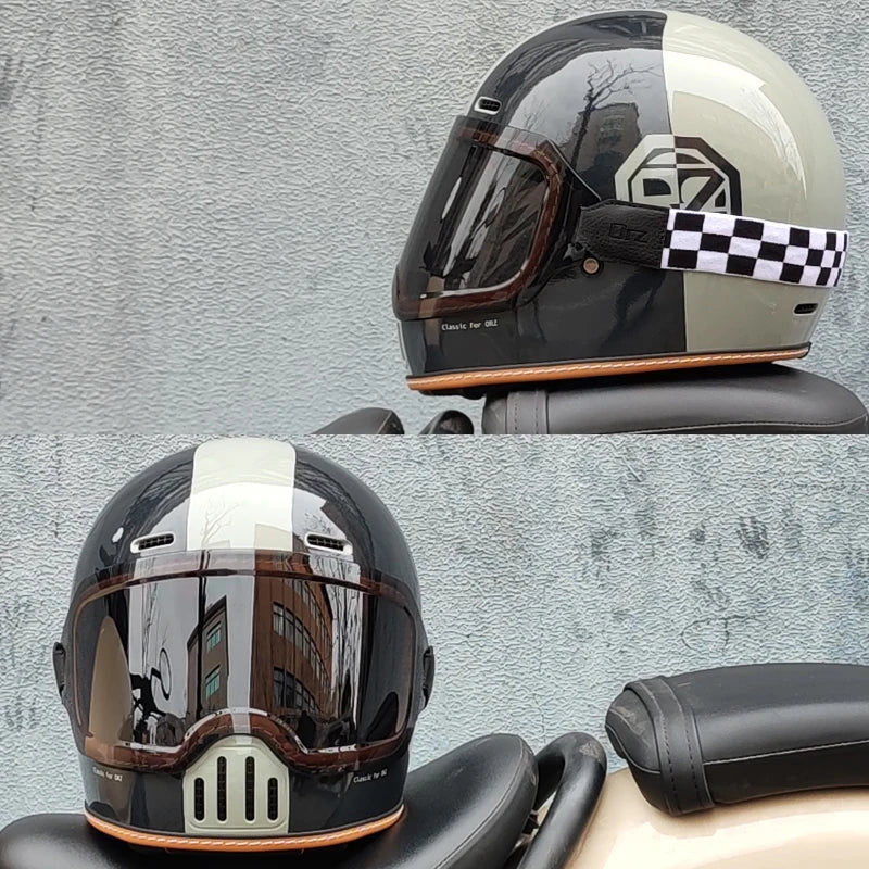 ORZ Retro Full Helmet Motorcycle Motorcycle Helmet Four Seasons Couple Street Bike Helmet Riding