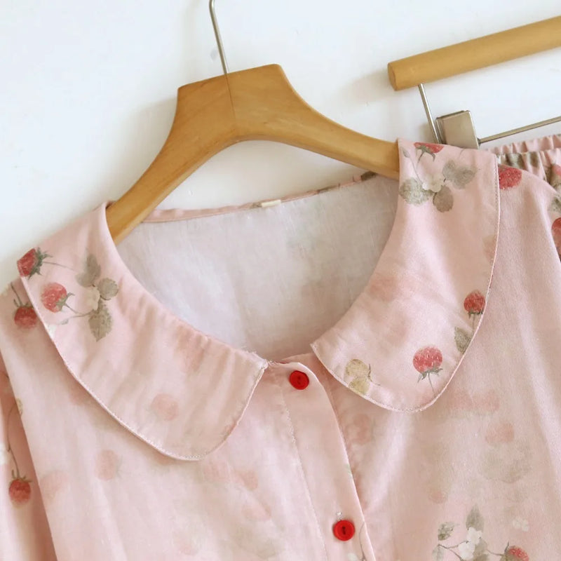 Women's Pajamas Set 2pcs Spring Autumn Long Sleeve Top with Trousers Home Wear Loungewear Lapel Button Cardigan Sleepwear Suit