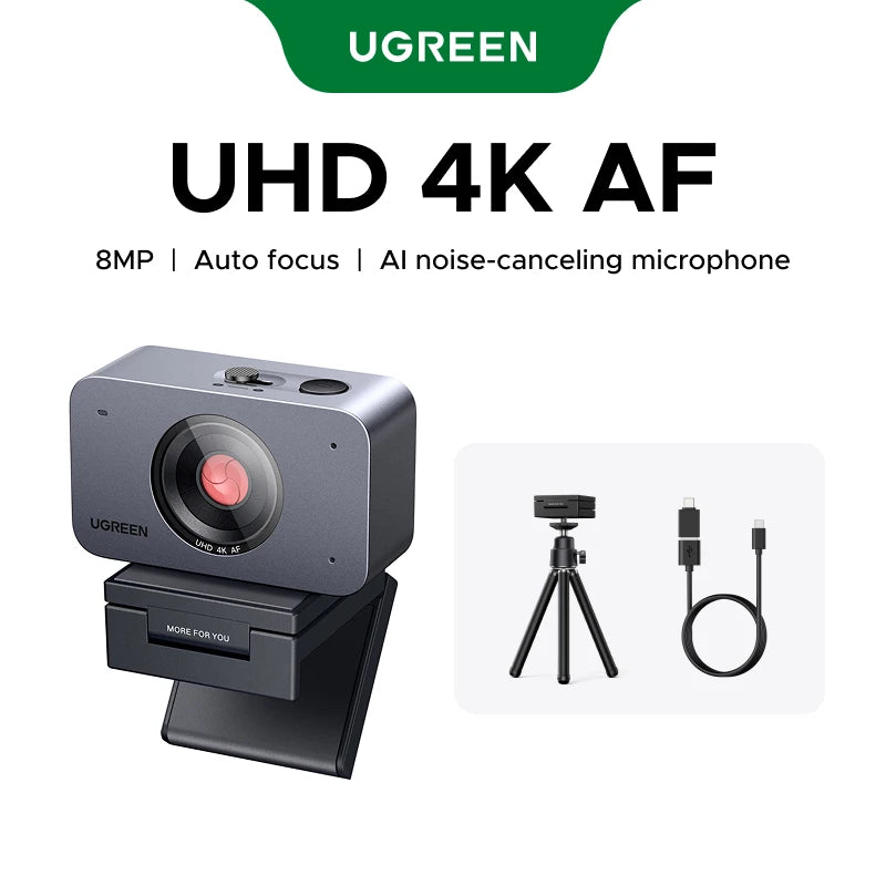 【2026 NEW】UGREEN 4K 1080P Auto Focus Webcam AI Noise Reduction Mic Face AE Web Camera with Privacy Cover Tripod for PC Mac