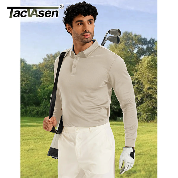 TACVASEN Polo Shirts Men's Long Sleeve Golf Shirt Performance Quick Dry Moisture Wicking Casual Collared Shirts Striped Collar