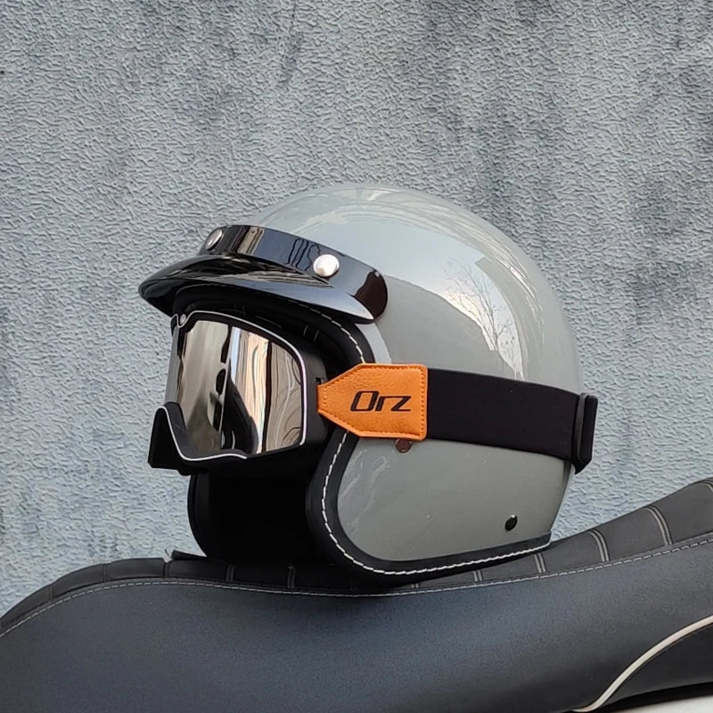 Newly Launched Vintage Motorcycle Helmet DOT Certified Synthetic Leather  3/4 Helmet Jet Mask Helmet ORZ-181
