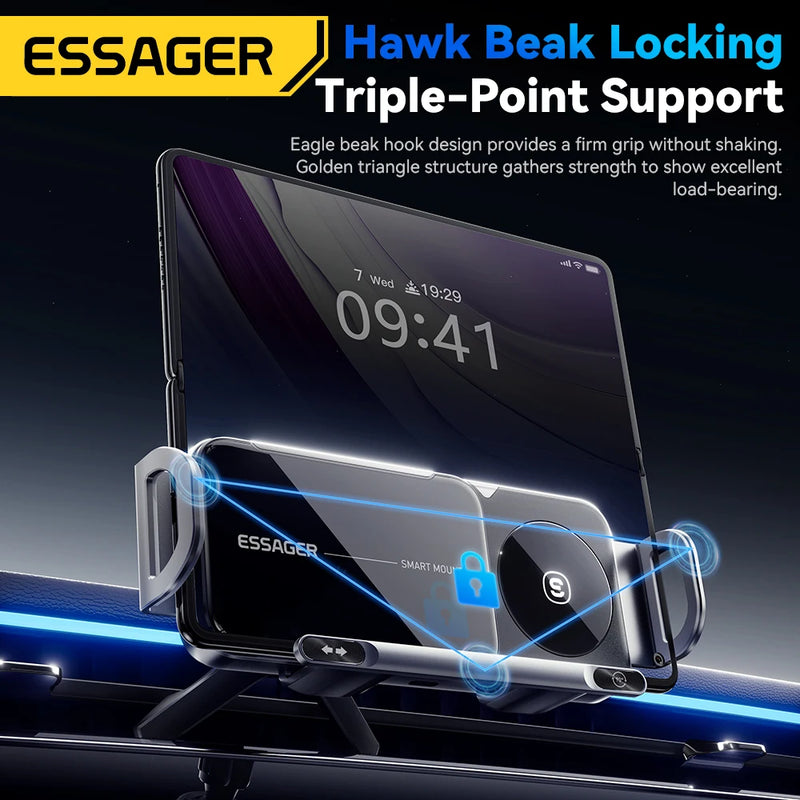 ឆ្នាំងសាកឥតខ្សែ Essager Fold Screen Car Wireless Charger 15W សម្រាប់ Samsung Galaxy Z Fold 6 5 Note 20 10 9 8 Dual Coil Rotatable Car Holder