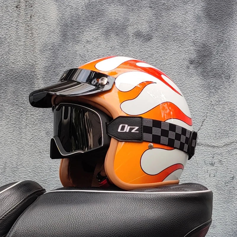 3/4 open face Three-quarters retro helmet motorcycle for men and women winter warm cruise American half helmet DOT Approved