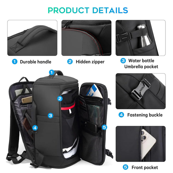 BANGE Multi New Men Backpack Sports Travel Business Large Capacity Dry and Wet Separation Outdoor Hiking with Shoe Compartments