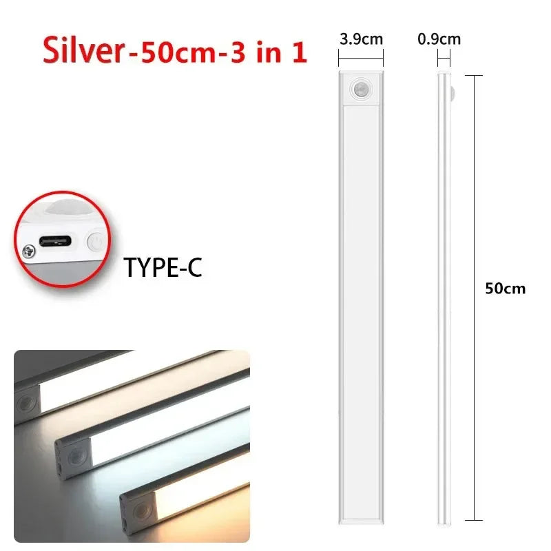10-60CM LED Night Light Wireless Motion Sensor Under Cabinet Lights Ultra Thin USB Rechargeable Lamp Kitchen Bedroom Lighting