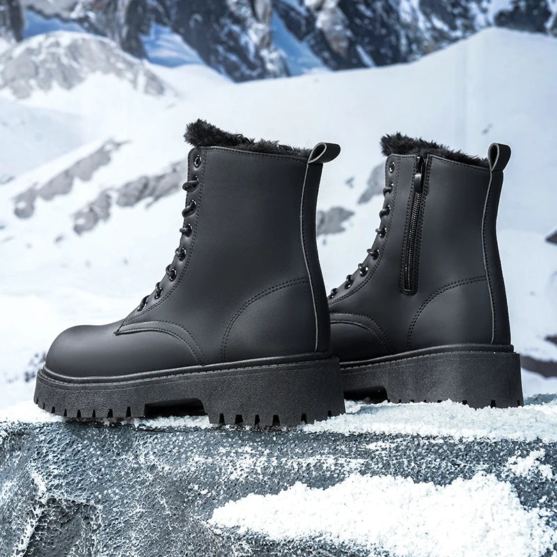 Men's Warm Plush High-Top Boots Winter Soft-Sole Non-Slip Outdoor Casual Boots Fashion Plus Size Unisex Versatile Snow Work Shoe