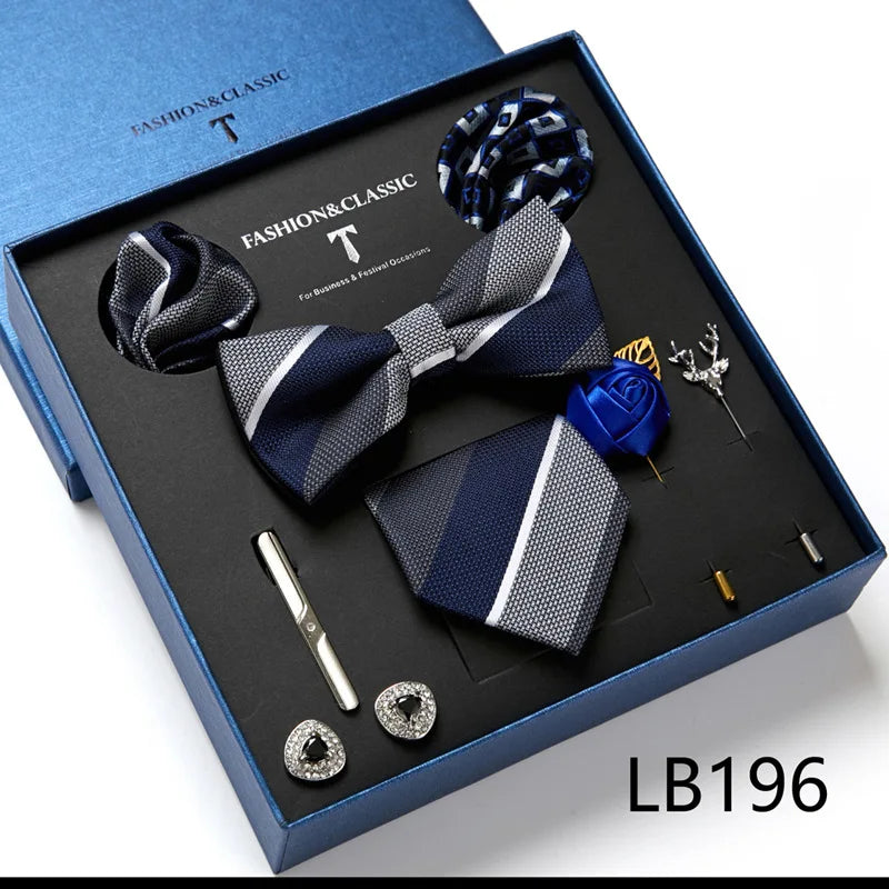 Men's Suit Dress Accessories (Tie + Bow Tie + Square Scarf + Tie Clip + Button + Metal Flower Brooch) 36 Colors To Choose From