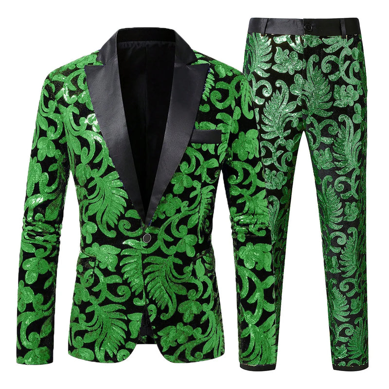 2026 Men Two-piece Suit, Sequin-embellished Jacket with Matching Trousers,Perfect for Weddings,Parties,and Stage Performances.