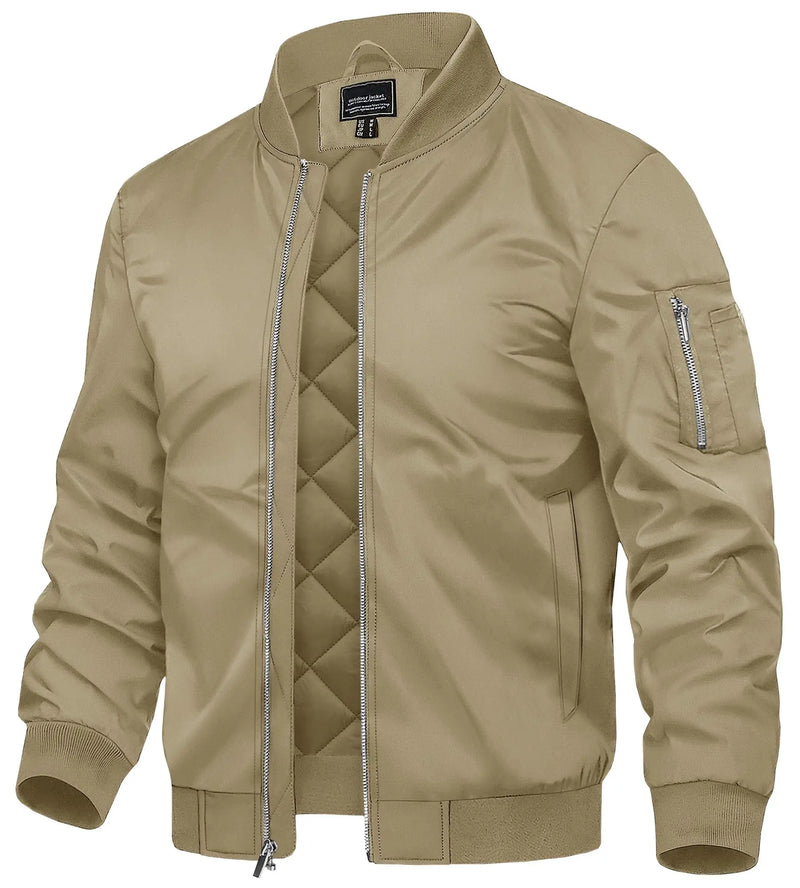 TACVASEN Men's Autumn And Winter Full-Zip Padded Jacket Warm Polyester Waterproof Coat with 5 Pockets for Casual Outdoor Wear