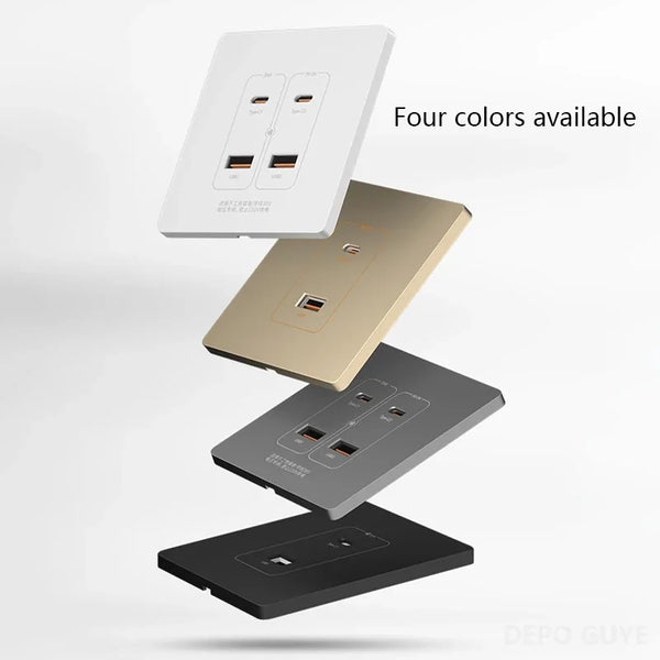 រន្ធដោត USB C ឆ្លាតវៃជាសកលពណ៌ស, រន្ធដោត USB Type-C ចំនួន 4 រន្ធ សាកលឿន 20W, រន្ធដោតថាមពលកុំព្យូទ័រ 220V
