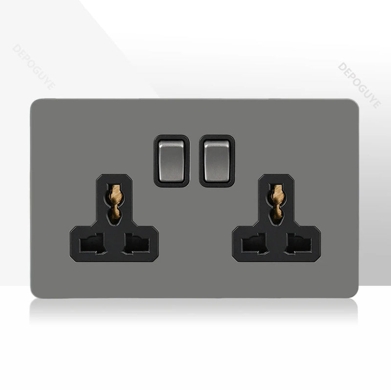 Retro Toggle Switch 1-4 Gang 2 Way Light Switch,EU French Plug Power Outlet Socket With Dual USB Stainless Steel Panel 86 Type