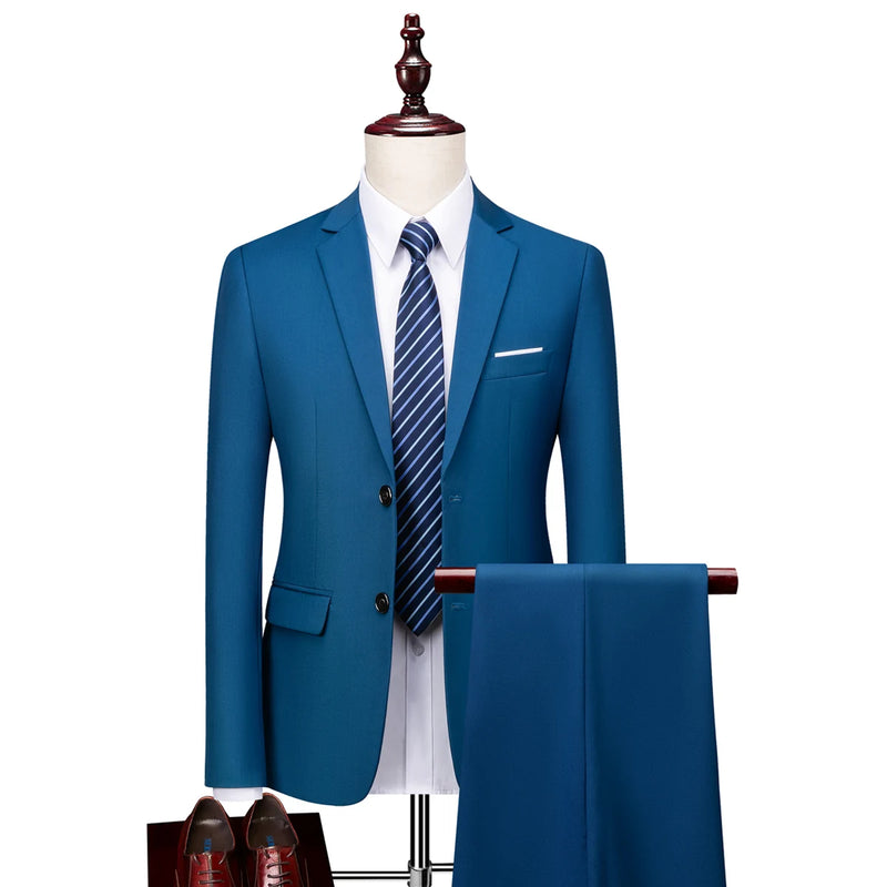 2026 New Men's 2-Piece, Dark Green Slim Fit Suit Set with Pure Color Jacket & Pants for Office/Interview/Wedding/Party/Business