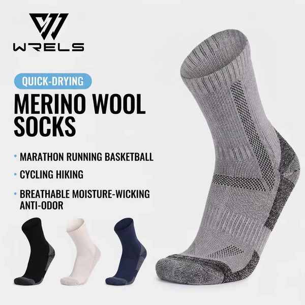 WRELS 1/2/3 Pairs Merino Wool Ski Socks Thermal Warm Cushioned Socks Men Women Arch Support Moisture Wicking Hiking Sports Socks