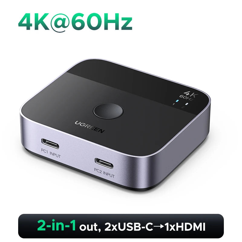 UGREEN HDMI USB C Switch 2 in 1 Out 4K 60Hz Manual Button for PS5 Xbox PC TV Monitor Projector HDCP 2.2 Home Theater Gaming