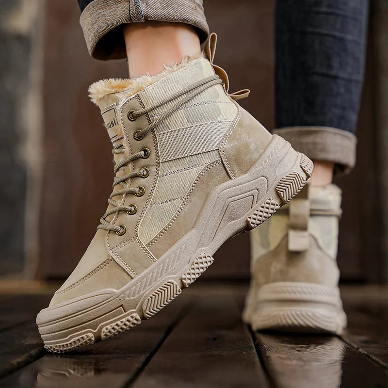 Men's cotton boots winter new warm plush casual boots soft sole outdoor high-top boots fashion youth Joker sports tooling boots