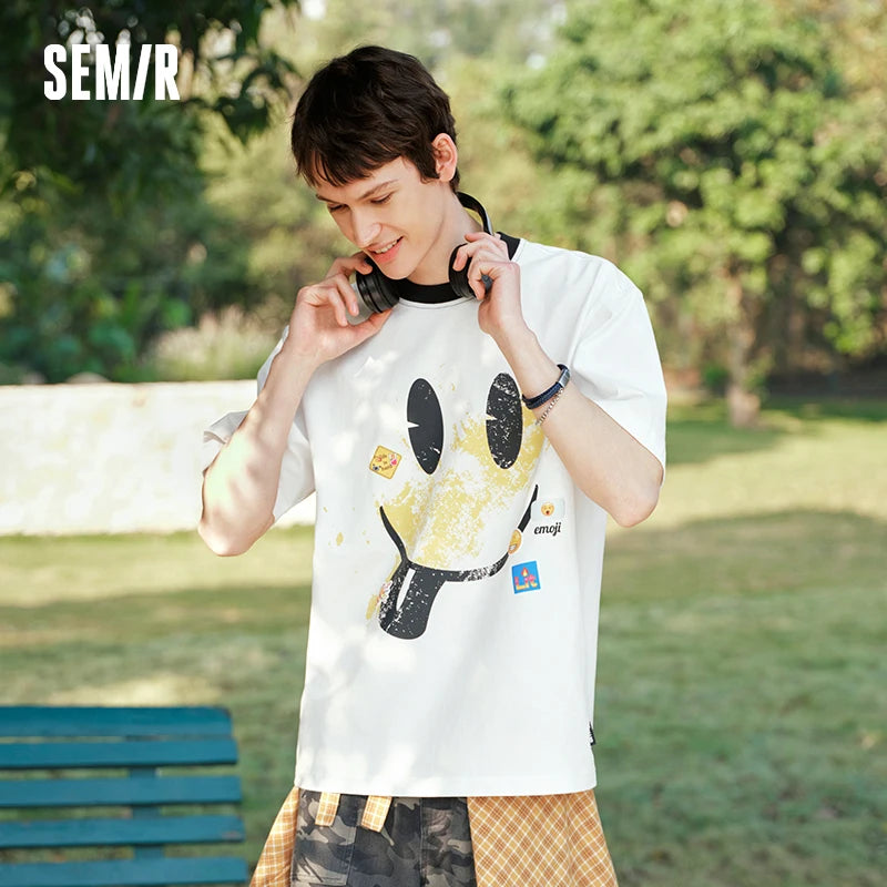 Semir Men Tshirt Cotton Printed Knit Casual Couple Style Fashion Top 2026 Summer Soft Breathable Daily Casual Wear Top