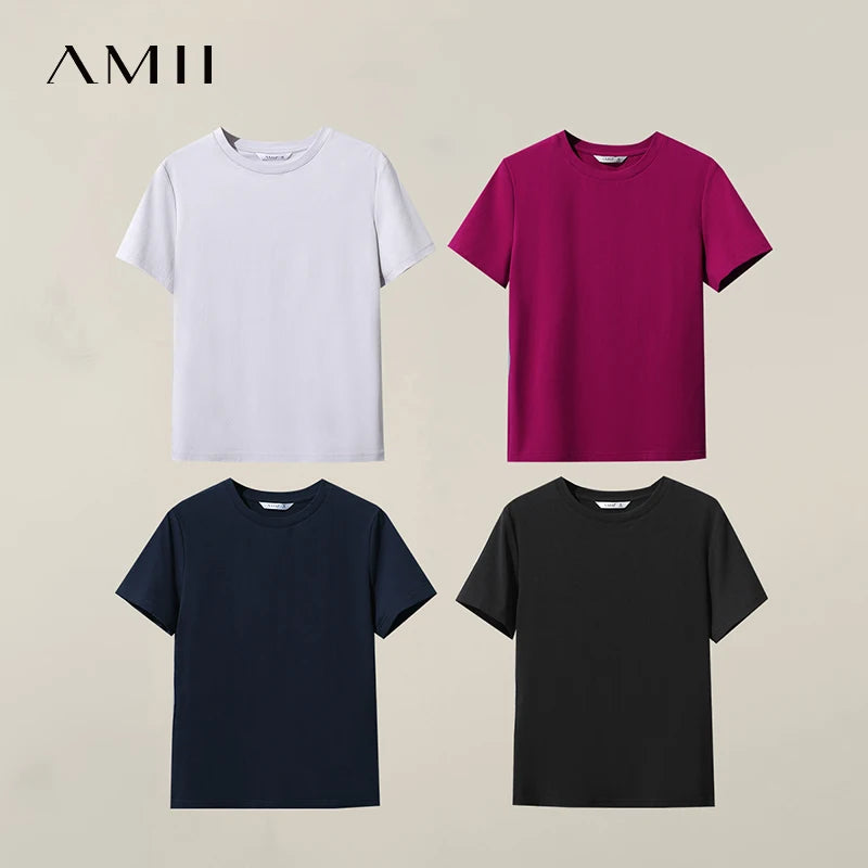 អាវយឺត Amii សម្រាប់នារី រដូវក្តៅ ឆ្នាំ២០២៦ អាវយឺតកមូលដៃខ្លី ពណ៌សុទ្ធ អាវស្តើងសម្រាប់នារី 12622008