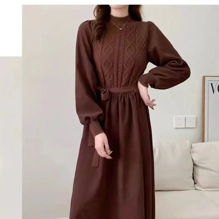 Pulls Femmes Fashion Temperament Knitwear Woman Clothes Spring Autumn Long Sleeve A-line Pullovers Dress Ladies Knit Sweater