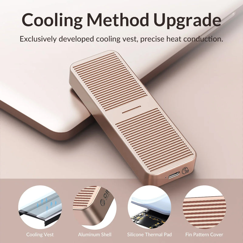 ORICO 20Gbps M.2 NVME SSD Case with Built-in Cooling Vest Upgraded Aluminum Type-C M2 NVME SSD Enclosure for Solid State Drive
