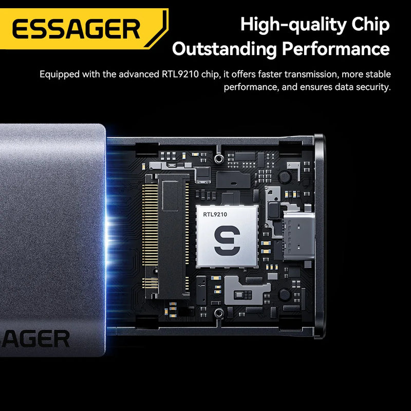 ឧបករណ៍ភ្ជាប់ Essager M.2 NVMe SSD Adapter 10Gbps USB 3.2 Gen2 Mobile Case 2 in 1 Type C/USB A Ports External Hard Disk Enclosure