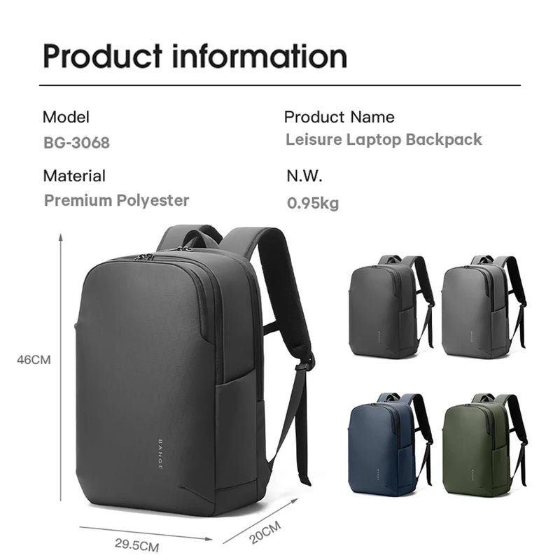 BANGE Men's Designer 15.6 inch Laptop Bag Waterproof School Bags for College Boys Male Business Sports Travel Backpack for Men