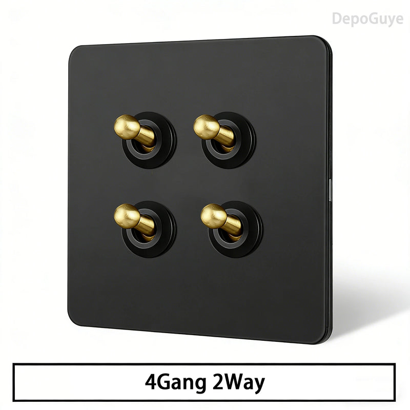 Stainless Steel Panel Retro Toggle Light Switch Gold/Black/White Wall Lamp Brass Lever EU UK Standard 1-4Gang Home Decoration