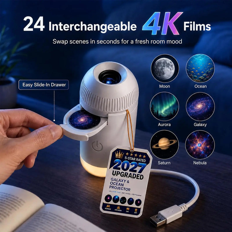 ឈុតភ្លើងបញ្ចាំង USB 4K 3/24 ដុំ ភ្លើងពេលយប់ Galaxy Ocean Aurora ចង្កៀងបរិយាកាសថ្ងៃឈប់សម្រាកសម្រាប់បន្ទប់គេង ភ្លើងពេលយប់បែបរ៉ូមែនទិក អំណោយកុមារ